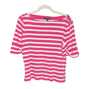 Lauren Ralph Lauren Large Pink and White Striped Tee